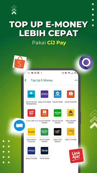 transfer atau top up ewallet pake dompet digital cijpay
